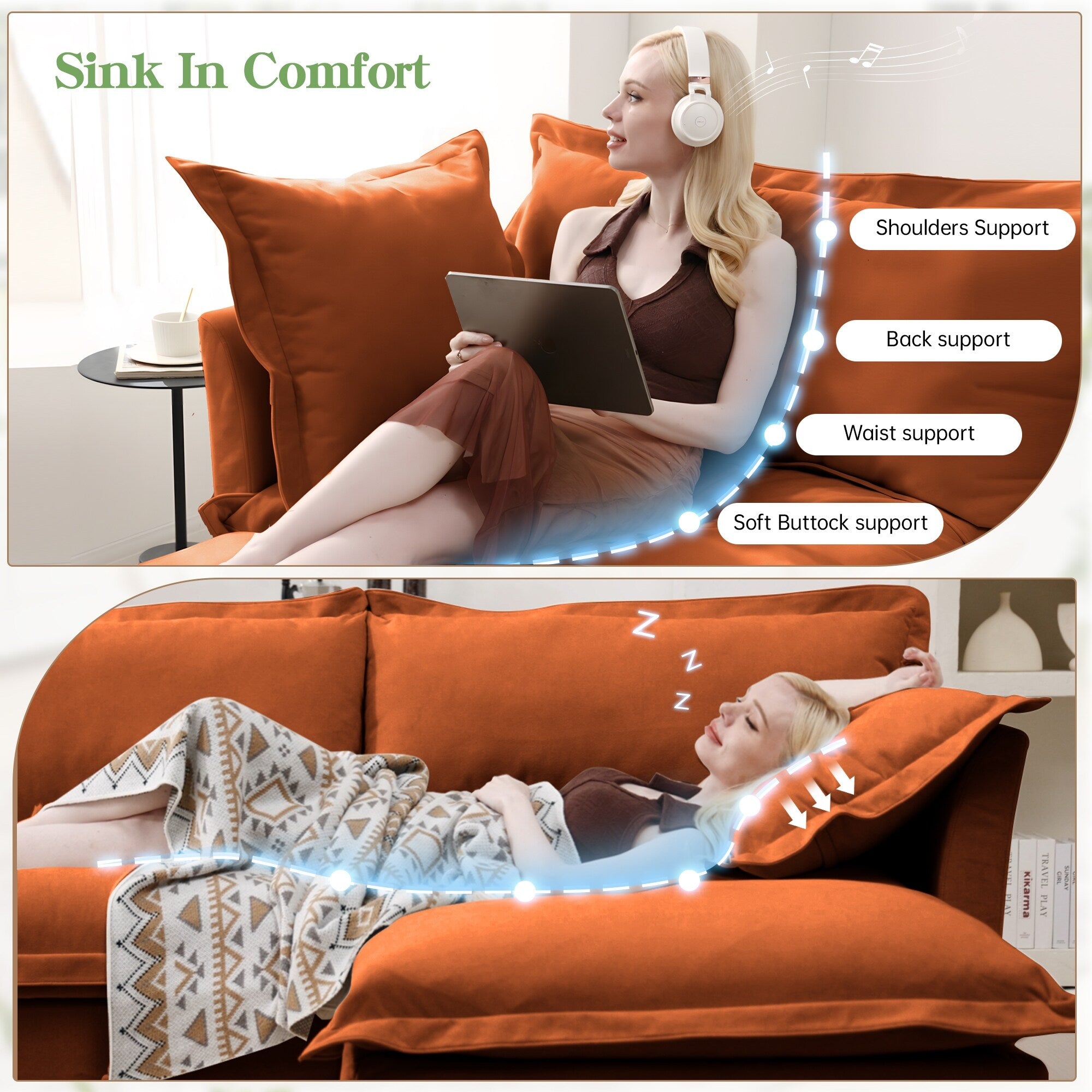120 Chenille 4-Seater Sofa with Soft Multiple Big Pillows for living room and bedroom