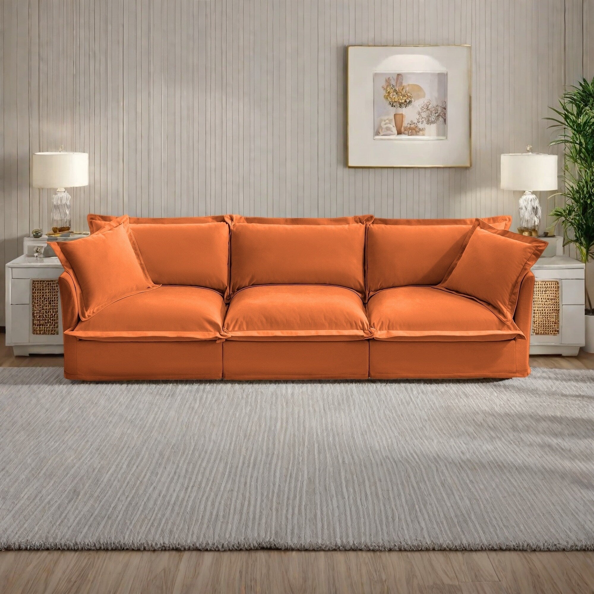 120 Chenille 4-Seater Sofa with Soft Multiple Big Pillows for living room and bedroom