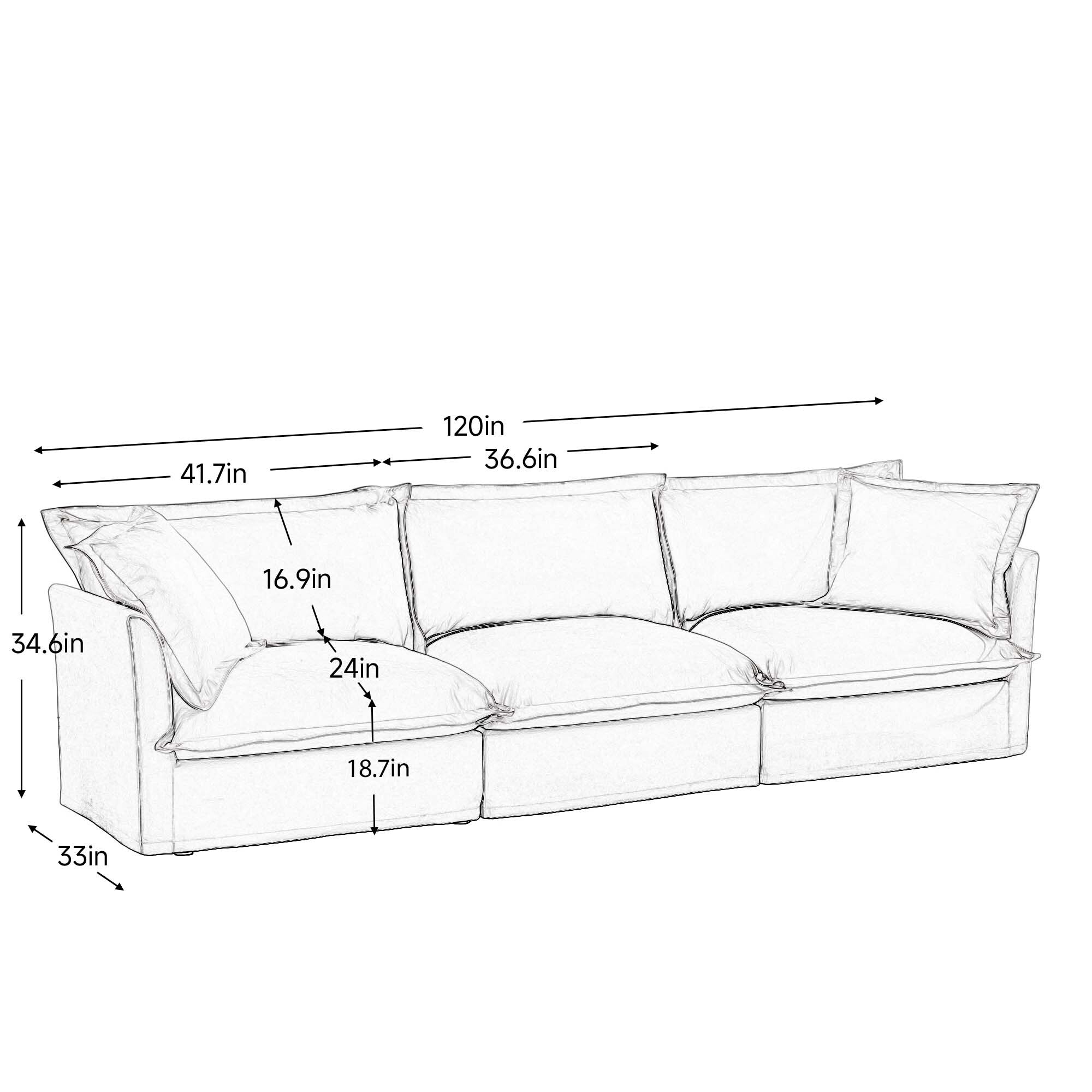 120 Chenille 4-Seater Sofa with Soft Multiple Big Pillows for living room and bedroom