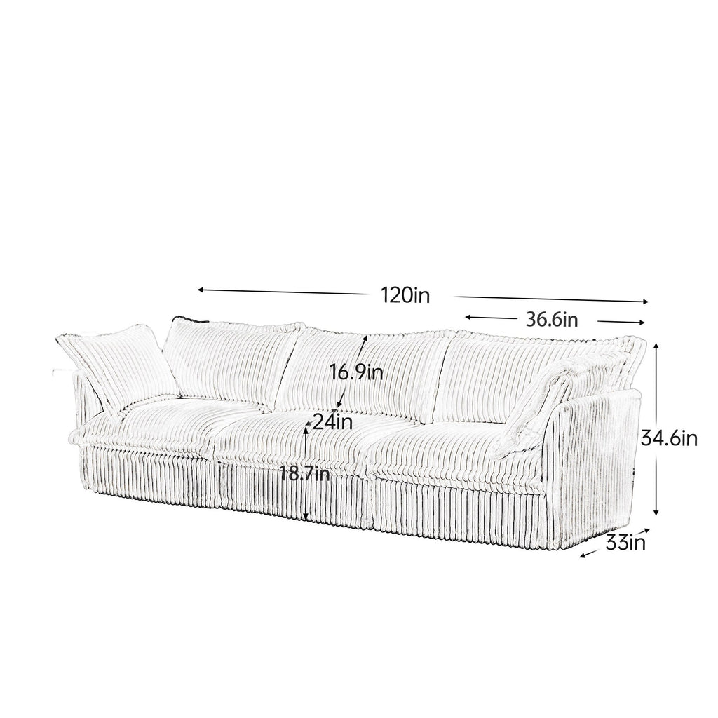 120 Corduroy 4-Seater Sofa with Soft Multiple Big Pillows for living room and bedroom