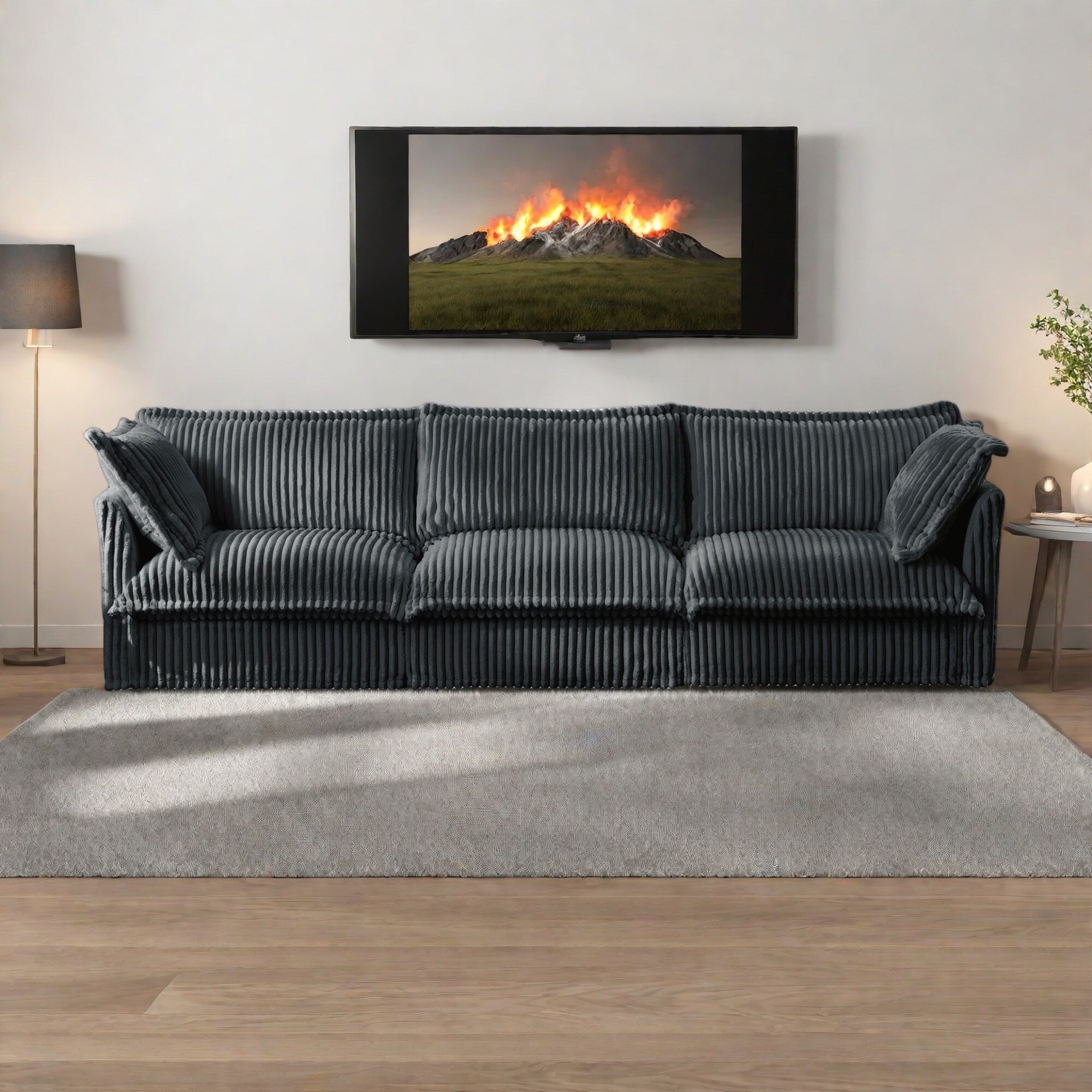 120 Corduroy 4-Seater Sofa with Soft Multiple Big Pillows for living room and bedroom