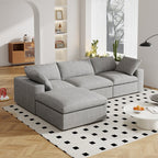120 L-shaped Modern Sectional Sofa Linen Modular Sofa Couch with Storage Ottoman