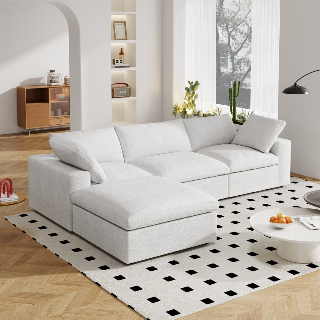120 L-shaped Modern Sectional Sofa Linen Modular Sofa Couch with Storage Ottoman