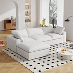 120 L-shaped Modern Sectional Sofa Linen Modular Sofa Couch with Storage Ottoman
