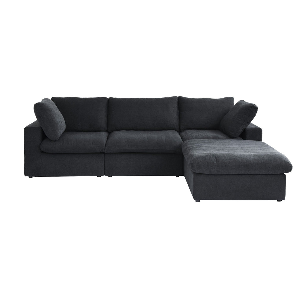 120 L-shaped Modern Sectional Sofa Linen Modular Sofa Couch with Storage Ottoman