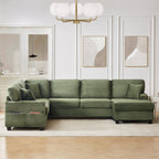 125'' Corduroy U-shaped Sectional Sofa with Movable Ottoman