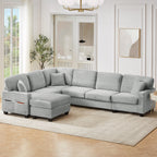 125'' Corduroy U-shaped Sectional Sofa with Movable Ottoman