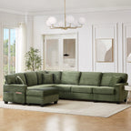 125'' Corduroy U-shaped Sectional Sofa with Movable Ottoman
