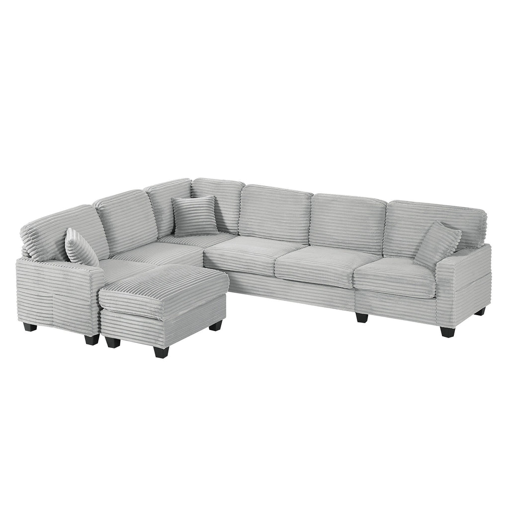 125'' Corduroy U-shaped Sectional Sofa with Movable Ottoman