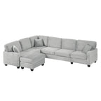 125'' Corduroy U-shaped Sectional Sofa with Movable Ottoman