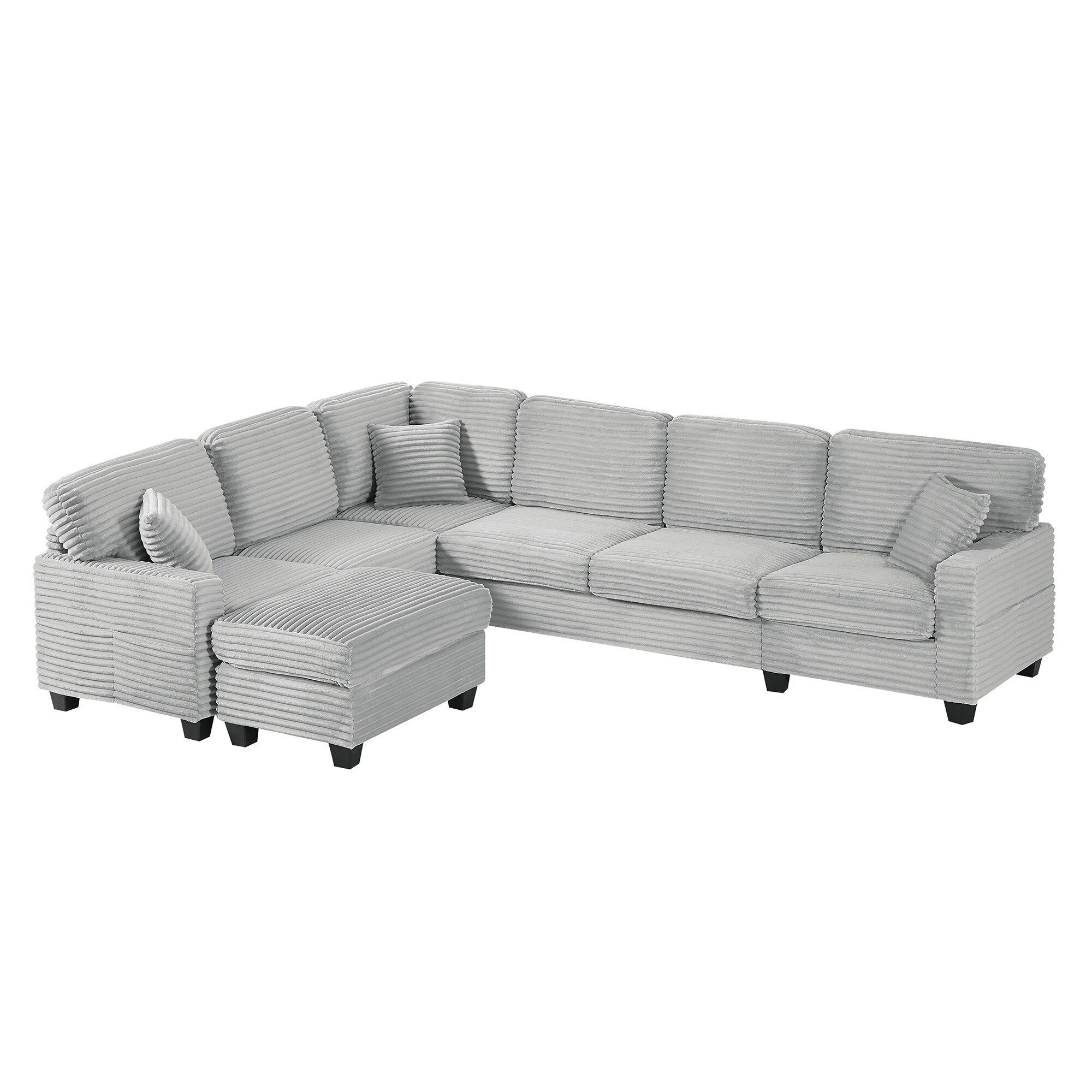 125'' Corduroy U-shaped Sectional Sofa with Movable Ottoman