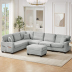 125'' Corduroy U-shaped Sectional Sofa with Movable Ottoman