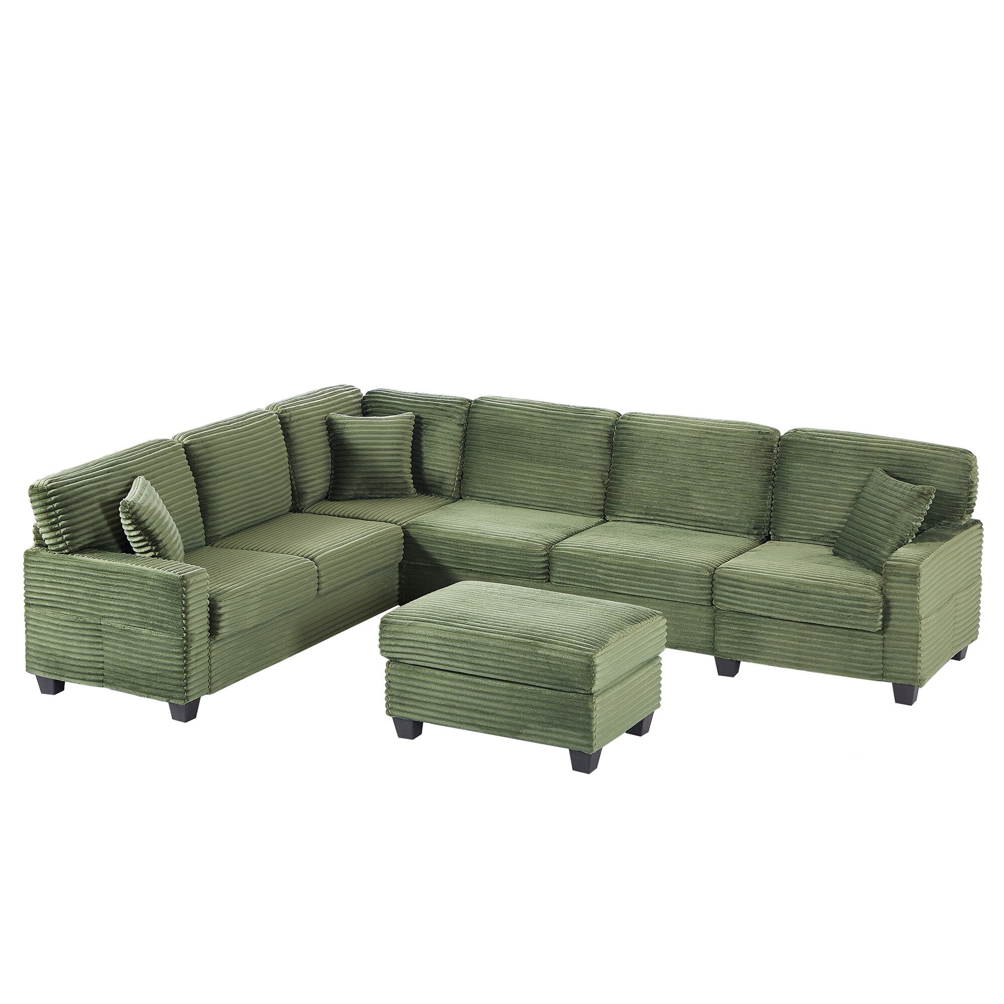 125'' Corduroy U-shaped Sectional Sofa with Movable Ottoman