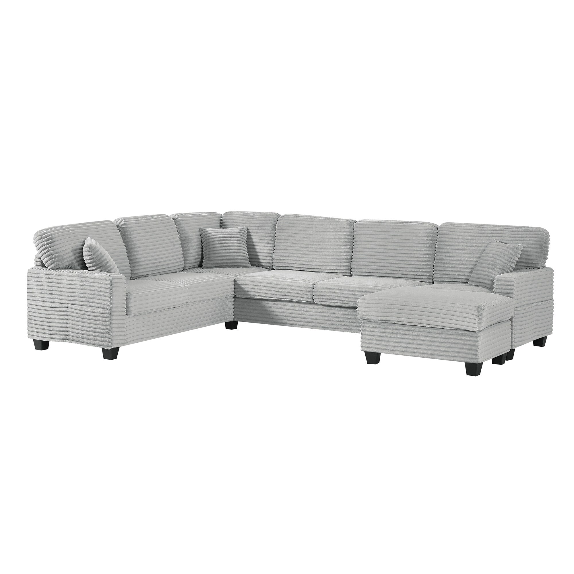 125'' Corduroy U-shaped Sectional Sofa with Movable Ottoman