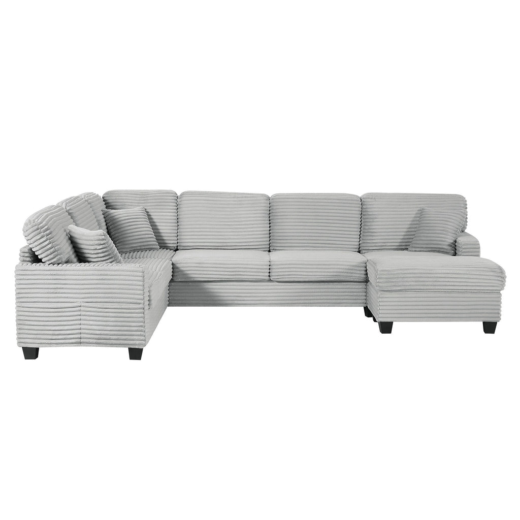 125'' Corduroy U-shaped Sectional Sofa with Movable Ottoman
