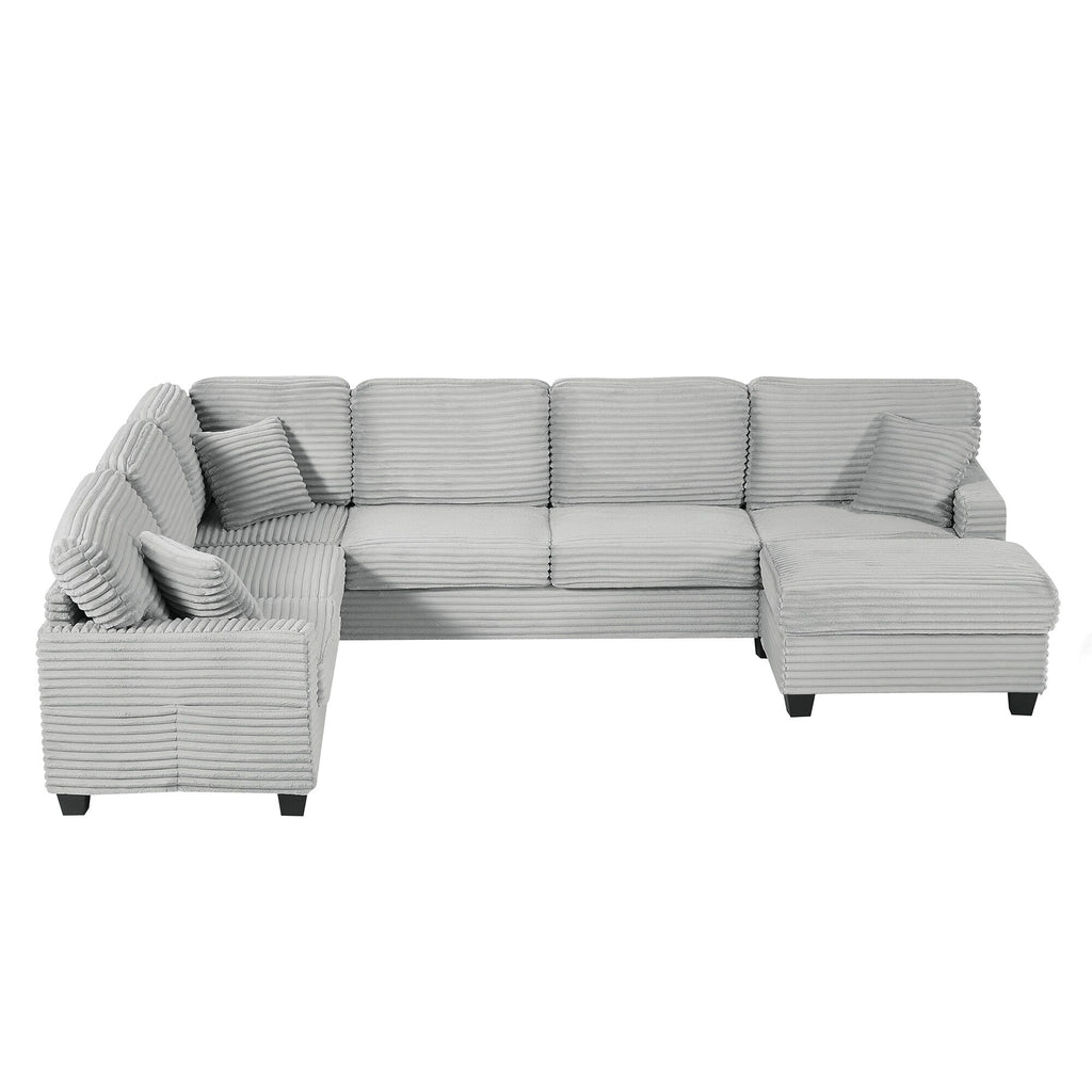125'' Corduroy U-shaped Sectional Sofa with Movable Ottoman