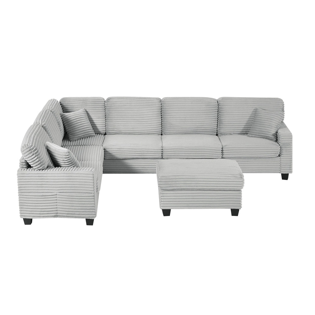 125'' Corduroy U-shaped Sectional Sofa with Movable Ottoman