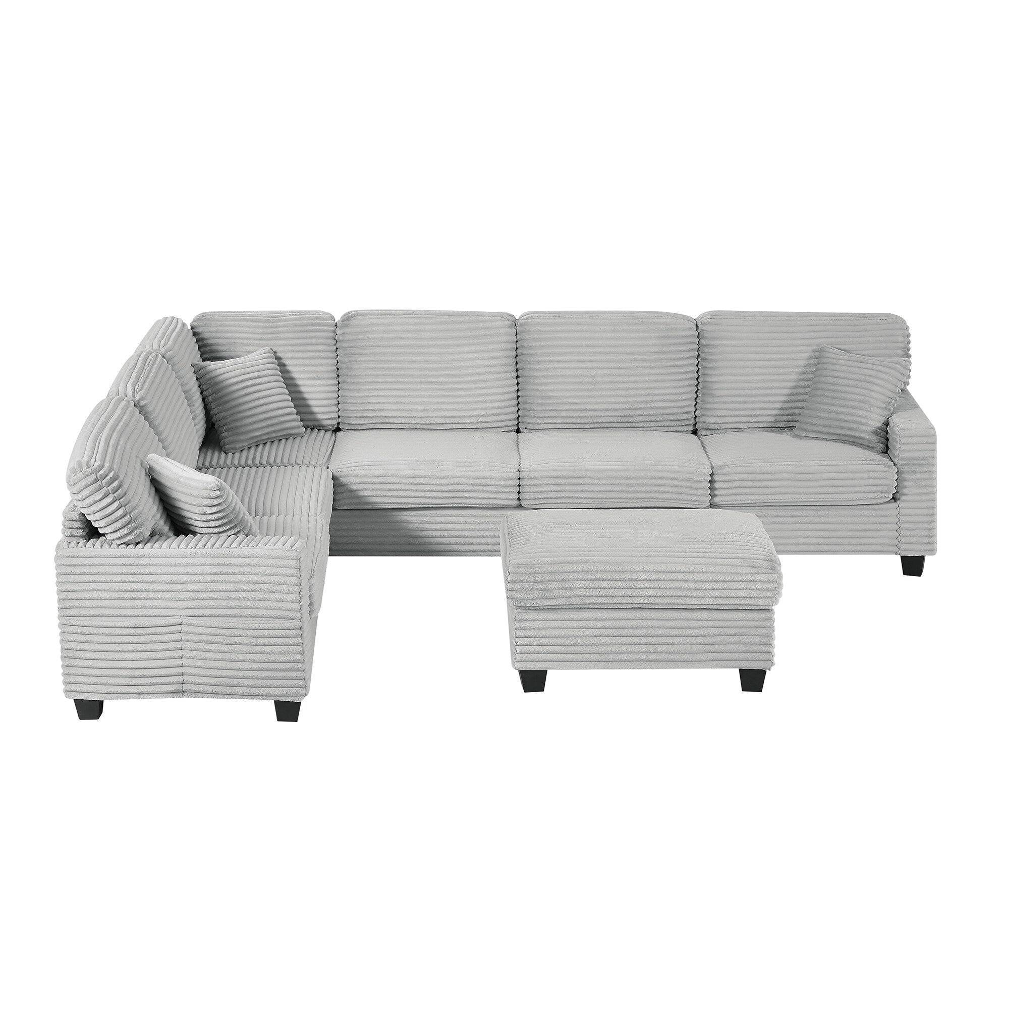 125'' Corduroy U-shaped Sectional Sofa with Movable Ottoman