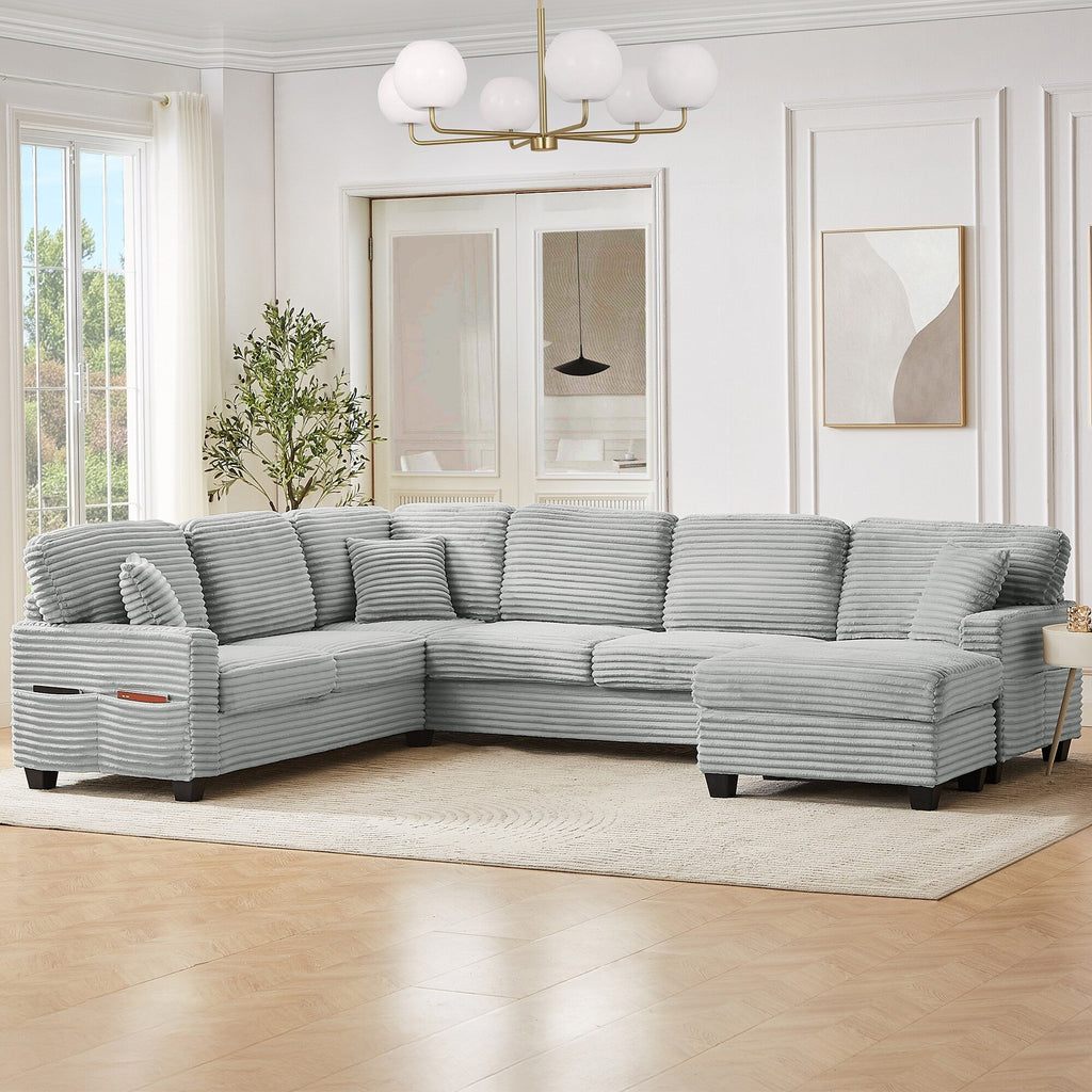 125'' Corduroy U-shaped Sectional Sofa with Movable Ottoman
