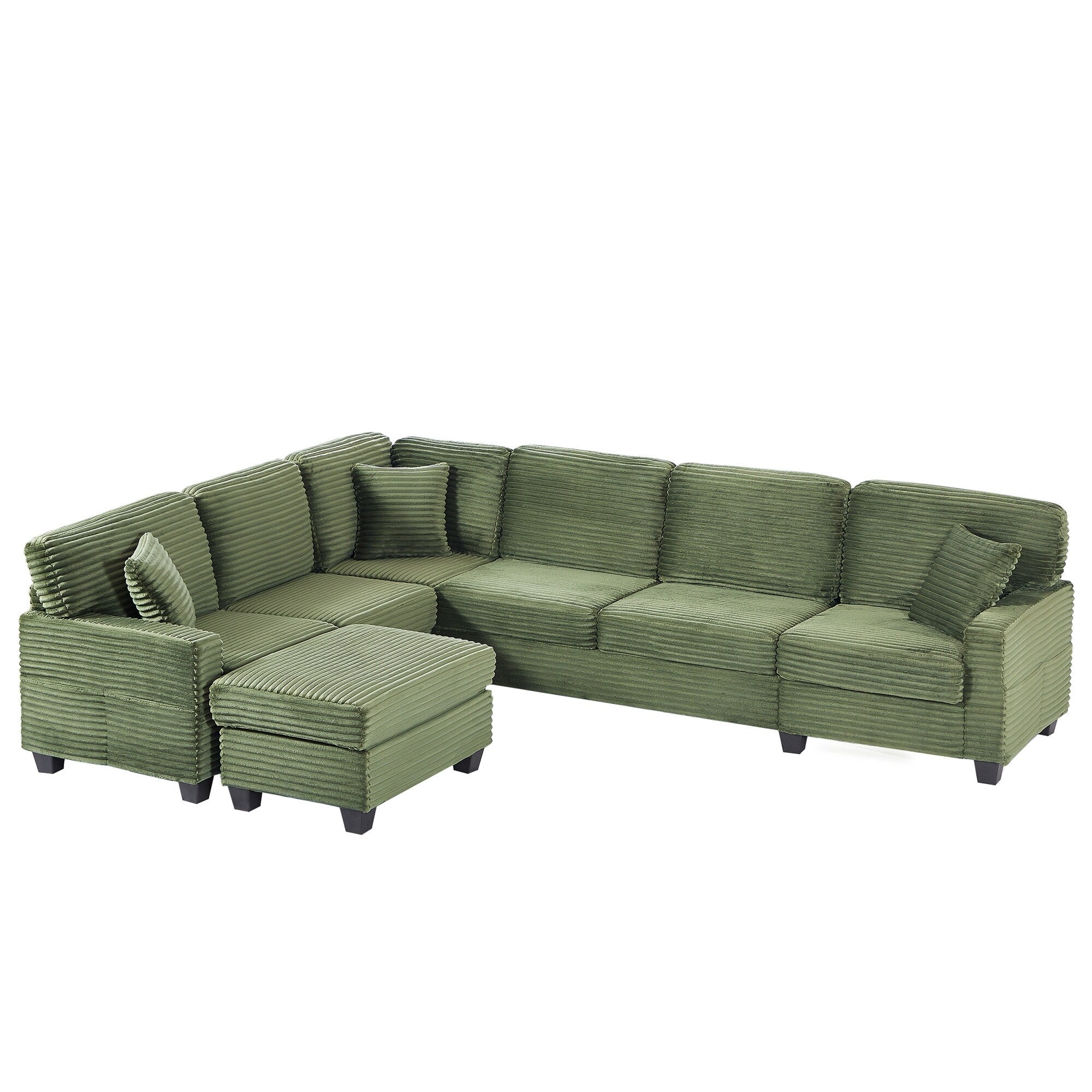 125'' Corduroy U-shaped Sectional Sofa with Movable Ottoman