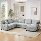 125'' Corduroy U-shaped Sectional Sofa with Movable Ottoman