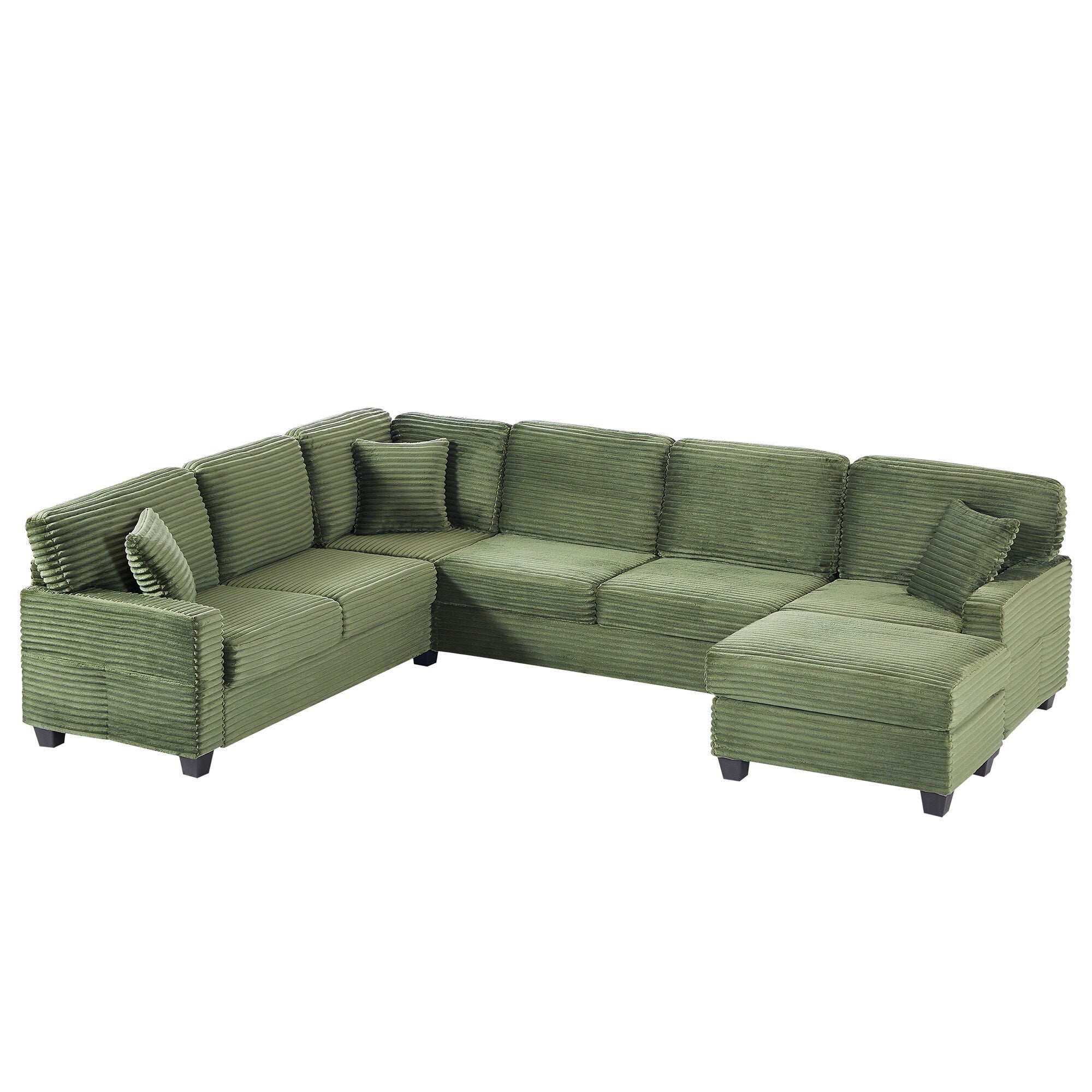 125'' Corduroy U-shaped Sectional Sofa with Movable Ottoman