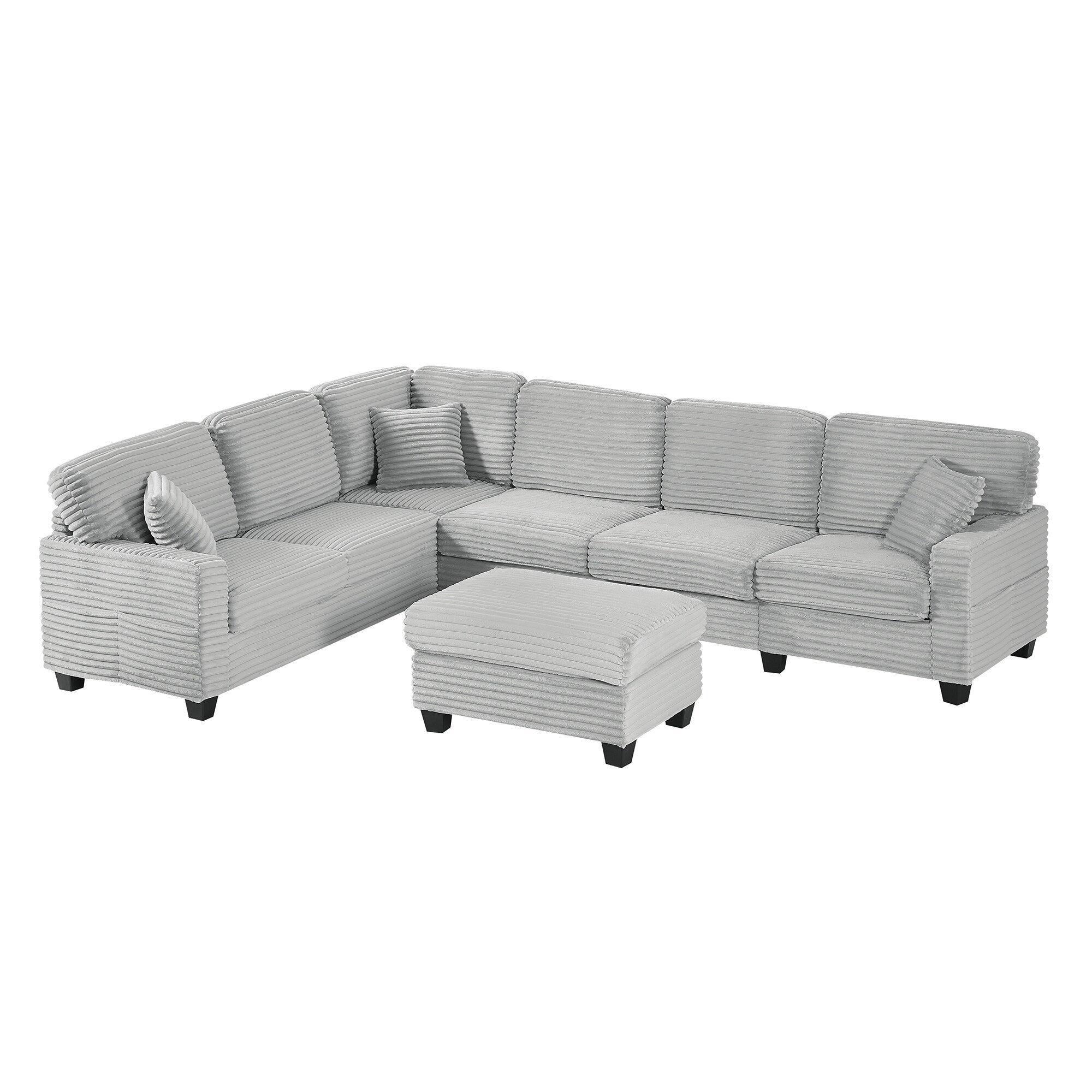 125'' Corduroy U-shaped Sectional Sofa with Movable Ottoman