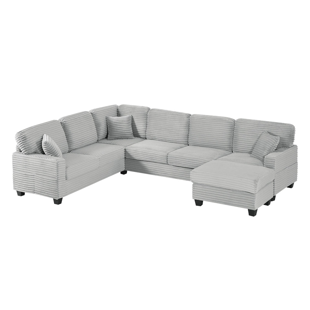 125'' Corduroy U-shaped Sectional Sofa with Movable Ottoman