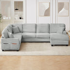 125'' Corduroy U-shaped Sectional Sofa with Movable Ottoman