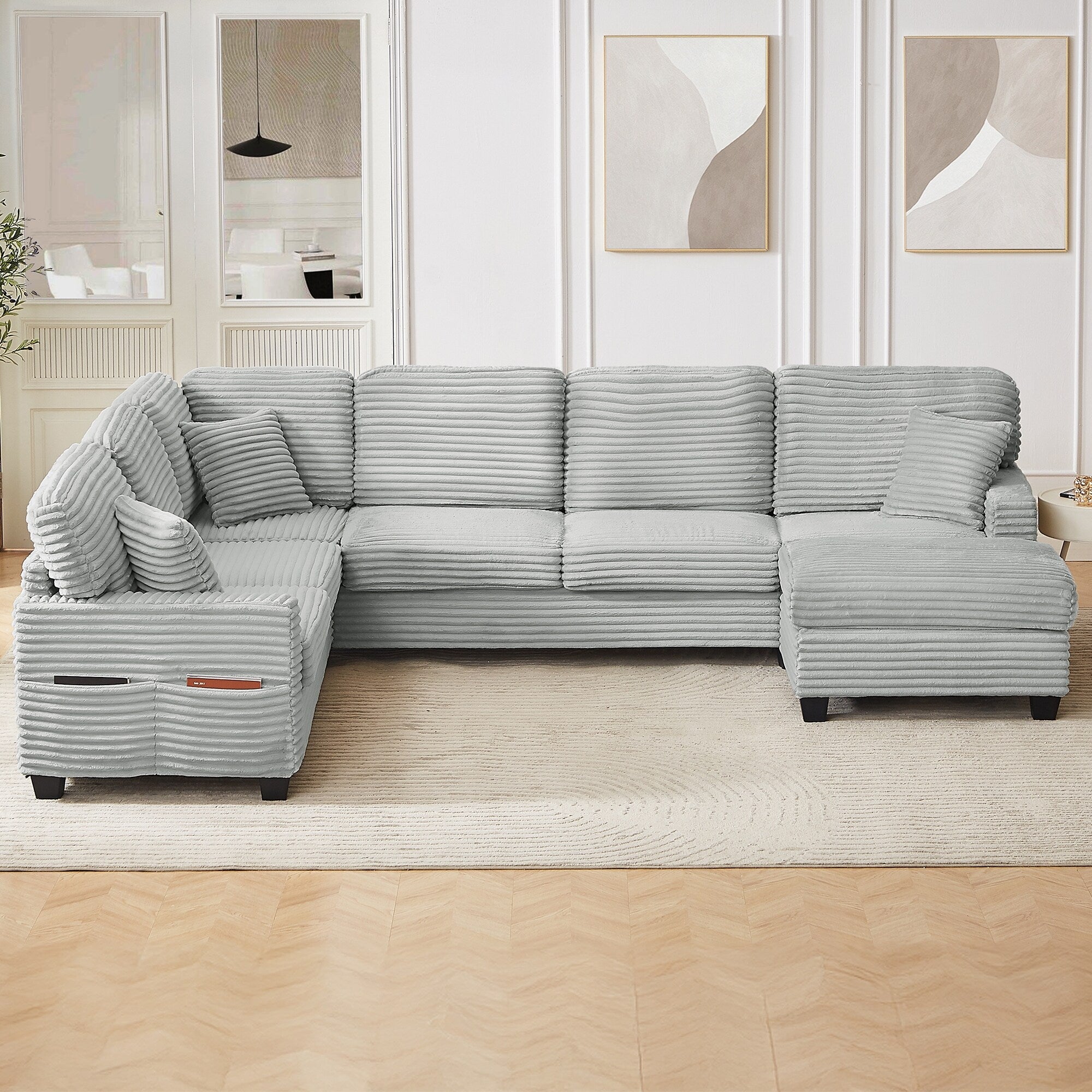 125'' Corduroy U-shaped Sectional Sofa with Movable Ottoman