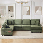 125'' Corduroy U-shaped Sectional Sofa with Movable Ottoman