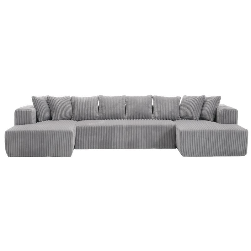 130 4-Seater Reversible Modular U-Shaped Sofa in Gray Striped Corduroy – Customizable Layout for Living & Bedrooms