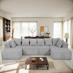 130 4-Seater Reversible Modular U-Shaped Sofa in Gray Striped Corduroy – Customizable Layout for Living & Bedrooms