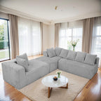 130 4-Seater Reversible Modular U-Shaped Sofa in Gray Striped Corduroy – Customizable Layout for Living & Bedrooms