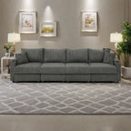 132 Corduroy 5-Seater Sofa with Cup Holders and Phone Holder,High-Density Cushions