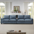 133 4-Seater Corduroy Sofa - Modern Storage Couch with USB Ports, Flip-Top Cup Holders