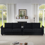 133 4-Seater Corduroy Sofa - Modern Storage Couch with USB Ports, Flip-Top Cup Holders