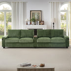 133 4-Seater Corduroy Sofa - Modern Storage Couch with USB Ports, Flip-Top Cup Holders