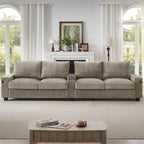 133 4-Seater Corduroy Sofa - Modern Storage Couch with USB Ports, Flip-Top Cup Holders