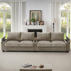 133 4-Seater Corduroy Sofa - Modern Storage Couch with USB Ports, Flip-Top Cup Holders