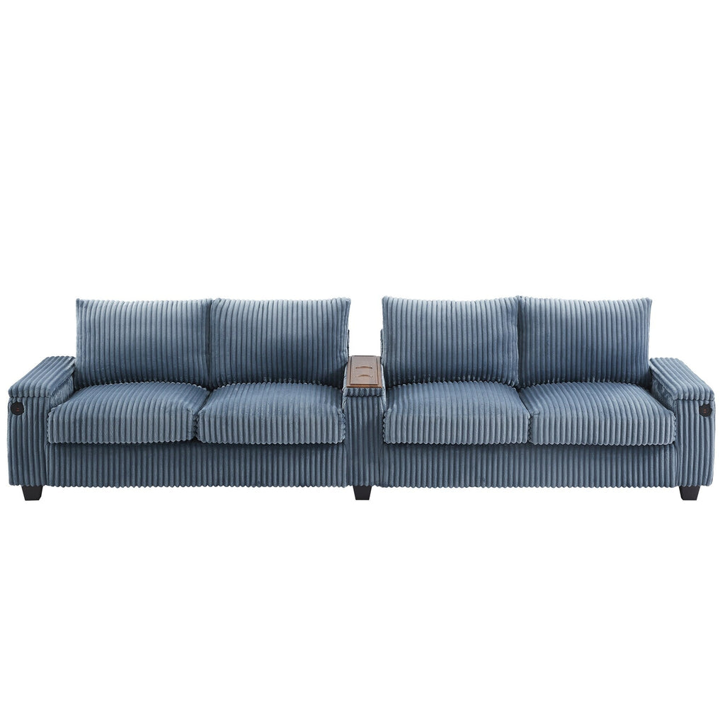 133 Corduroy 4-Seater Sofa with USB Ports, Flip-Top Cup Holders, and Hidden Storage