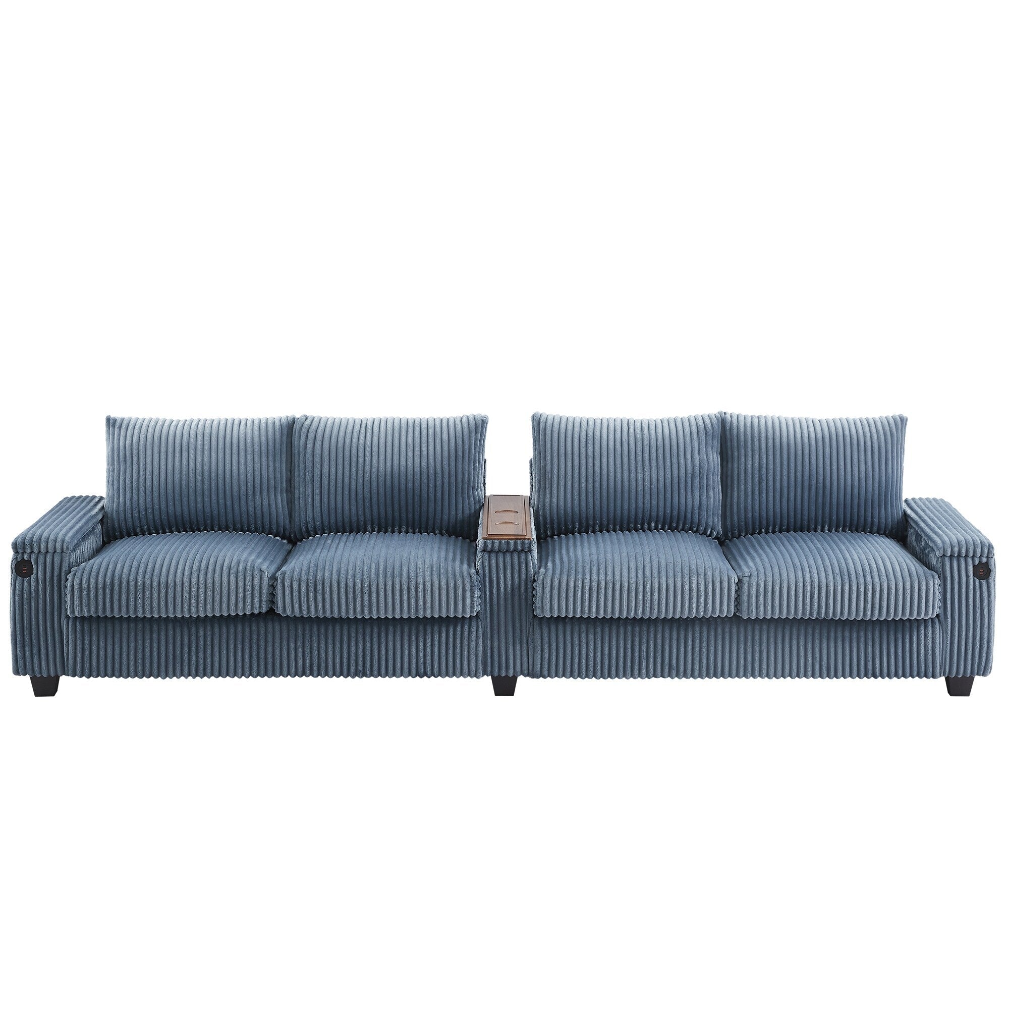 133 Corduroy 4-Seater Sofa with USB Ports, Flip-Top Cup Holders, and Hidden Storage