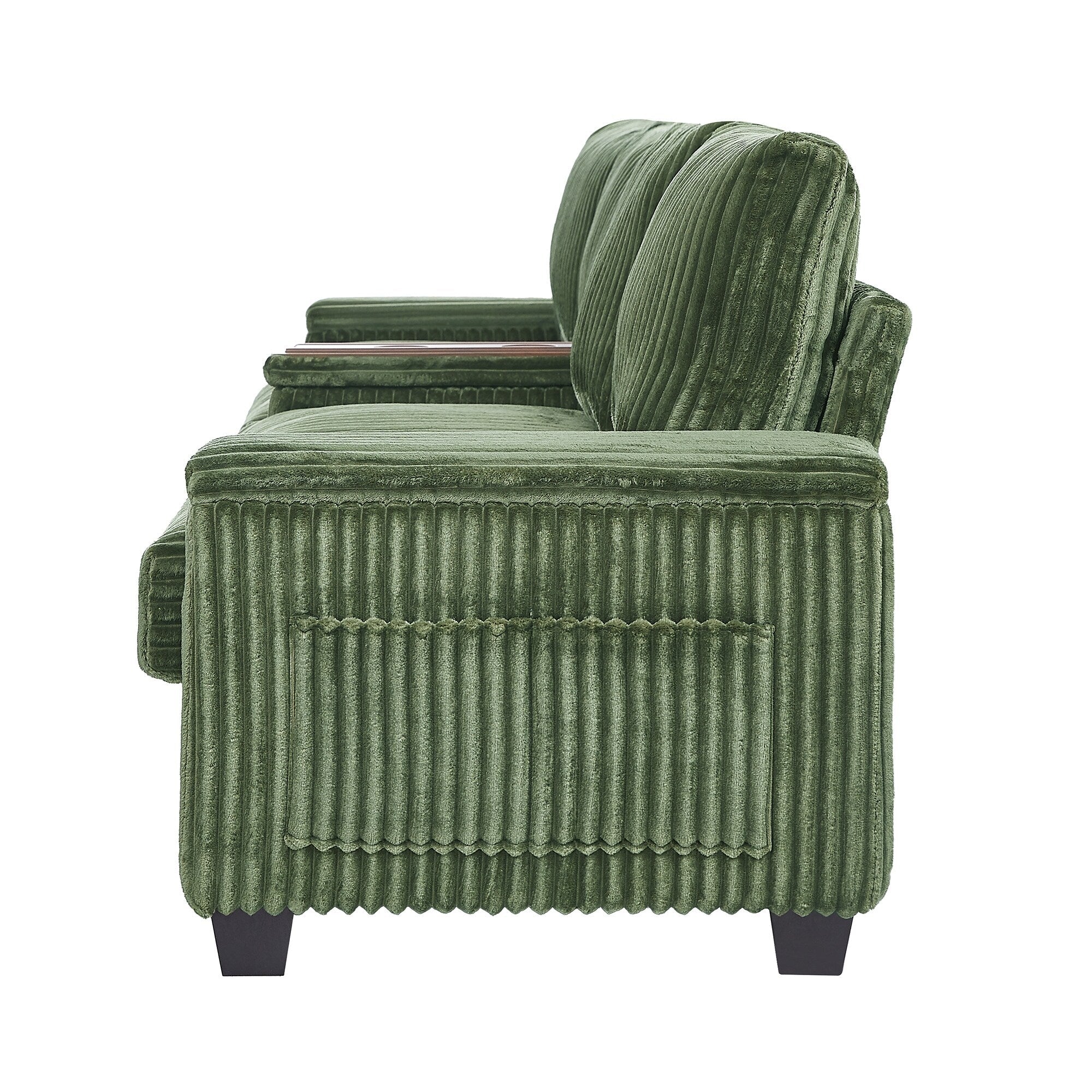 133 Corduroy 4-Seater Sofa with USB Ports, Flip-Top Cup Holders, and Hidden Storage