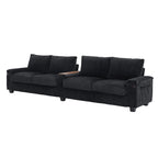 133 Corduroy 4-Seater Sofa with USB Ports, Flip-Top Cup Holders, and Hidden Storage