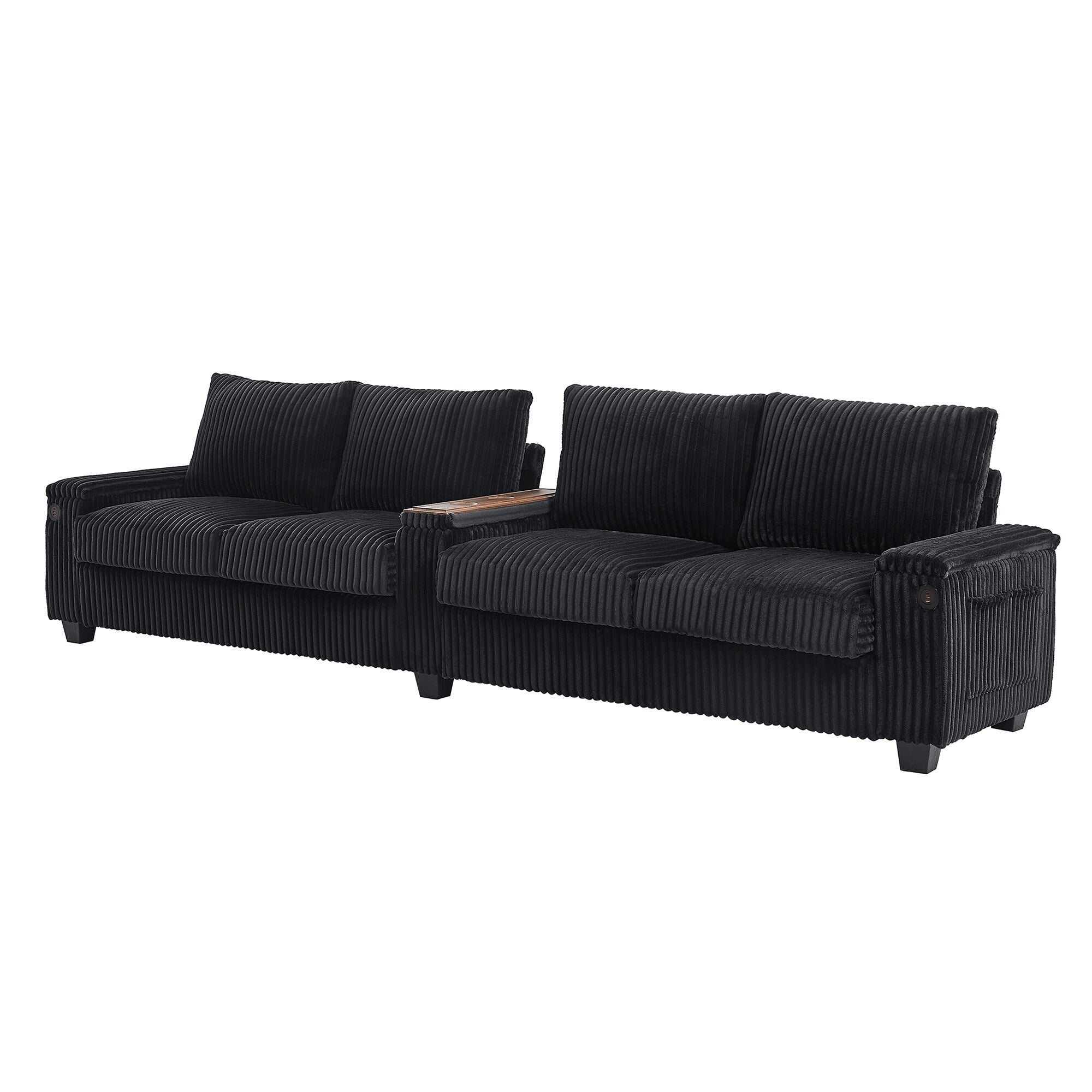 133 Corduroy 4-Seater Sofa with USB Ports, Flip-Top Cup Holders, and Hidden Storage