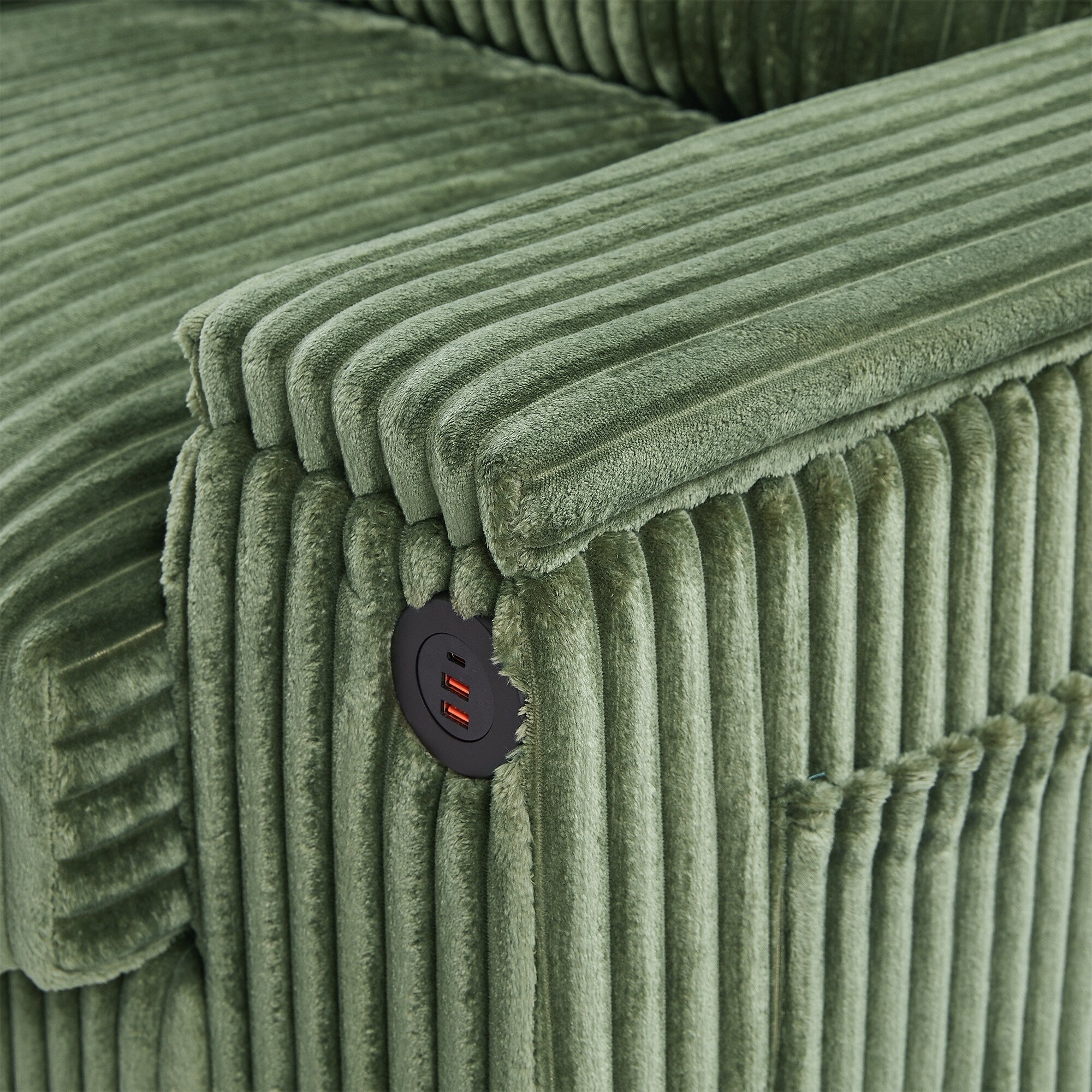 133 Corduroy 4-Seater Sofa with USB Ports, Flip-Top Cup Holders, and Hidden Storage