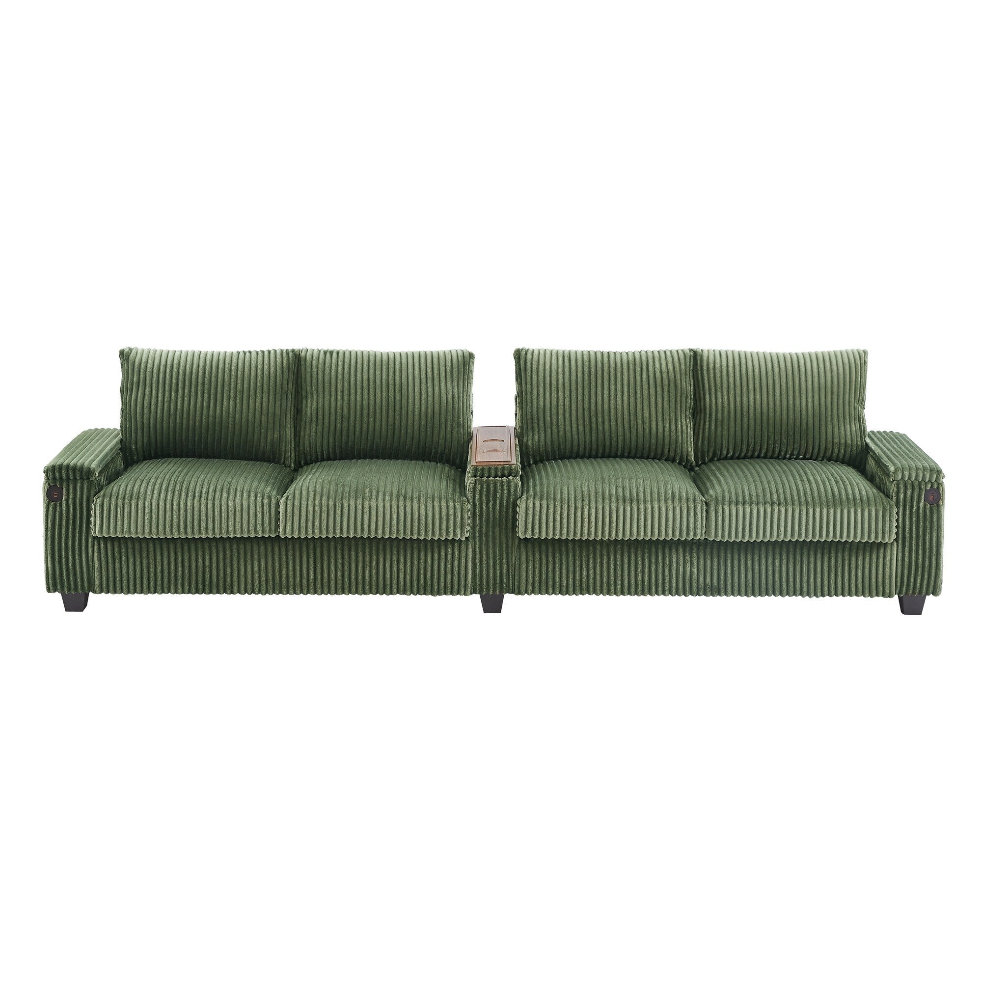133 Corduroy 4-Seater Sofa with USB Ports, Flip-Top Cup Holders, and Hidden Storage