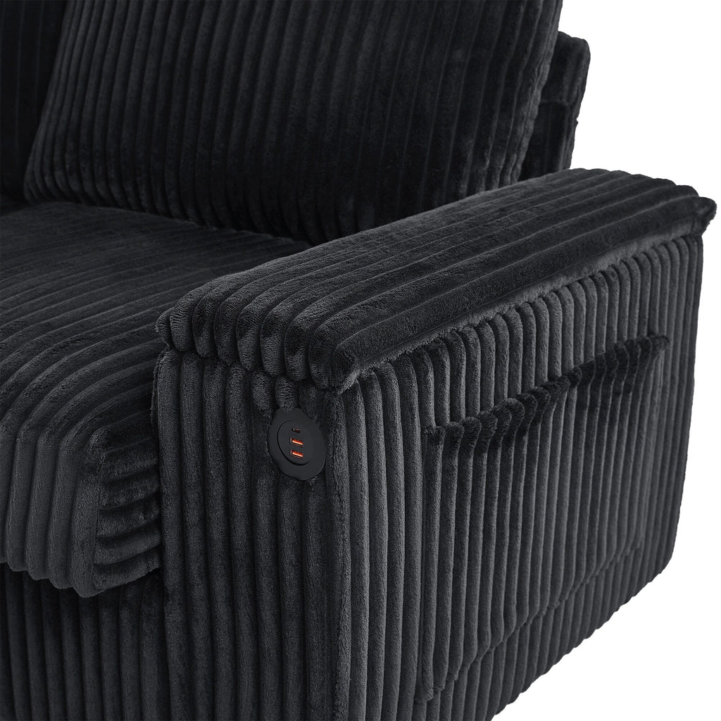 133 Corduroy 4-Seater Sofa with USB Ports, Flip-Top Cup Holders, and Hidden Storage
