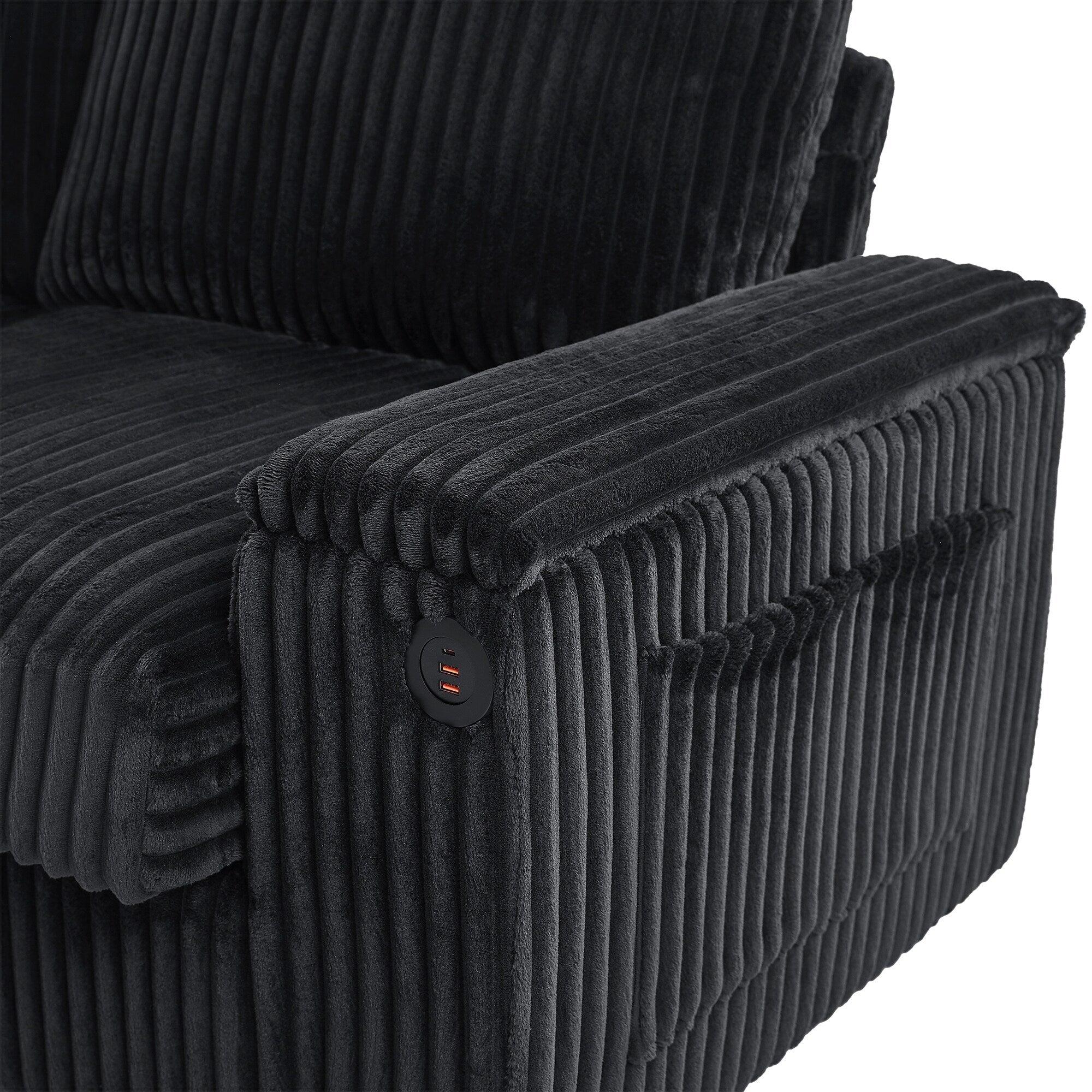 133 Corduroy 4-Seater Sofa with USB Ports, Flip-Top Cup Holders, and Hidden Storage