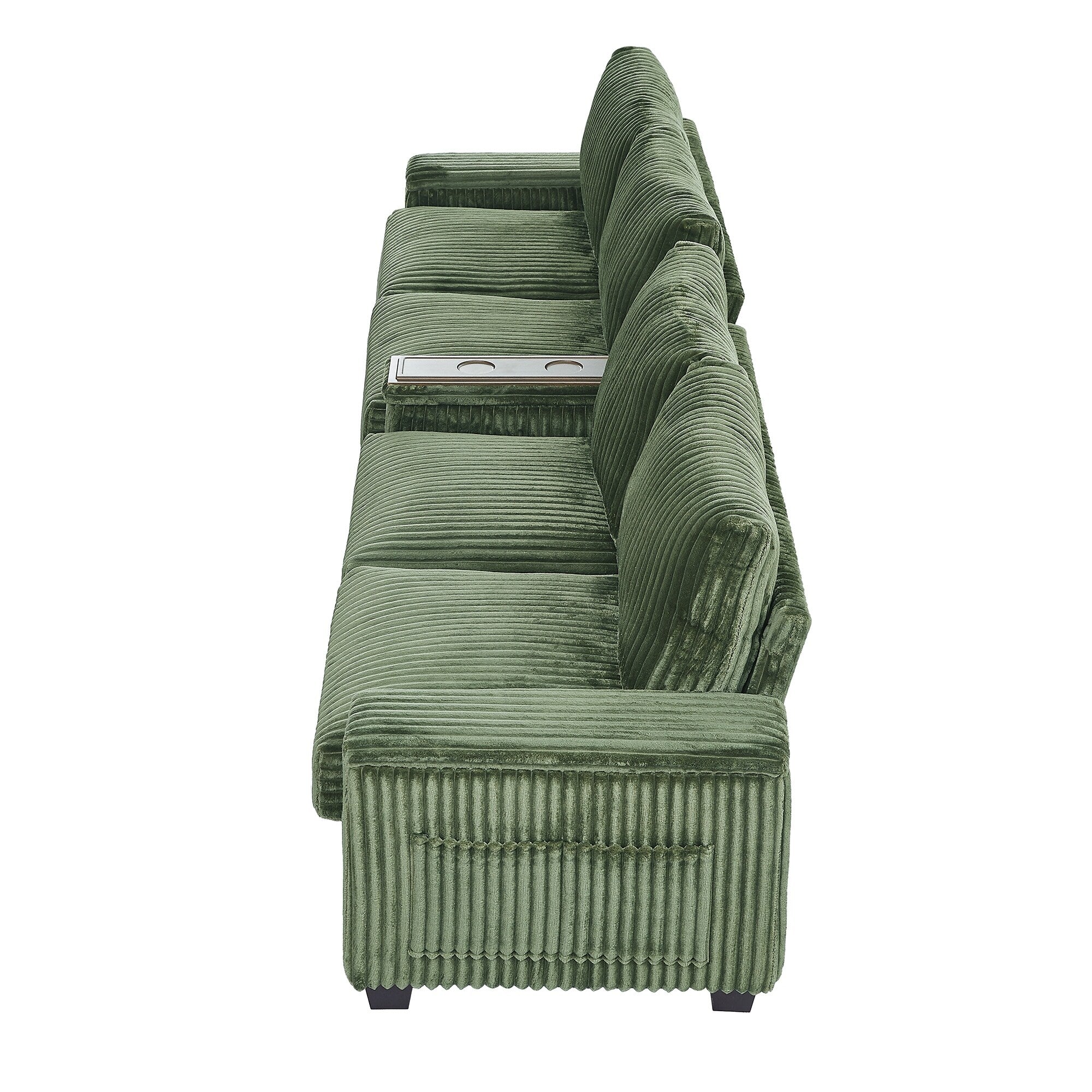 133 Corduroy 4-Seater Sofa with USB Ports, Flip-Top Cup Holders, and Hidden Storage